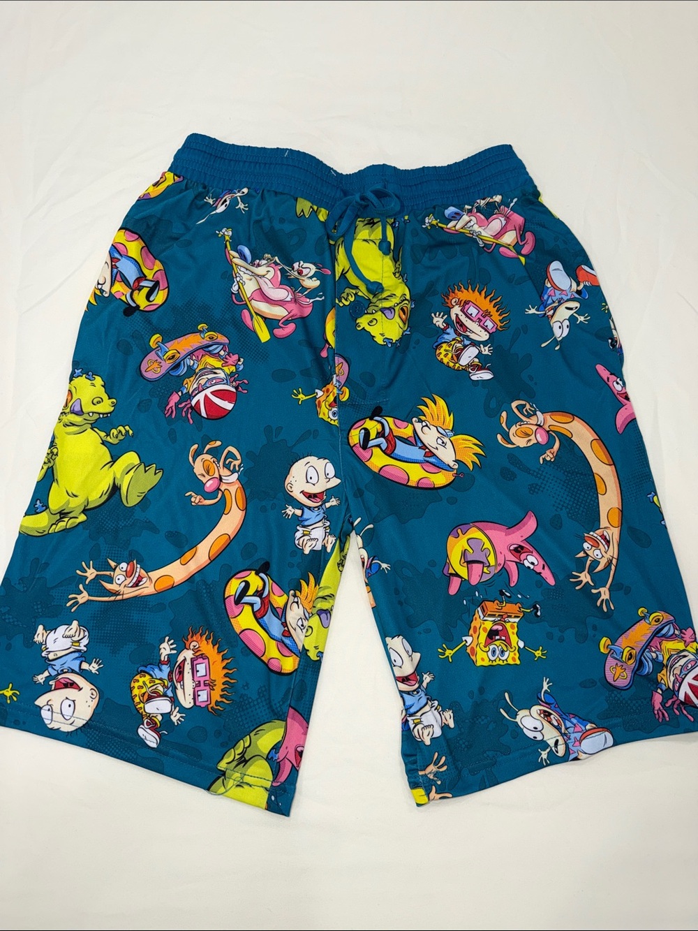 Nickelodeon Rugrats Teal Blue All-Over Cartoon Swim Shorts